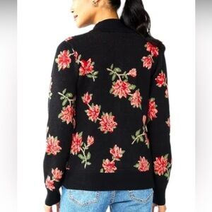 Draper James RSVP Black & Red Rose Button Down Sweater Cardigan Soft Classic
